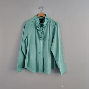 Ashley Stewart Floral Ruffle Button Down Shirt Top 12